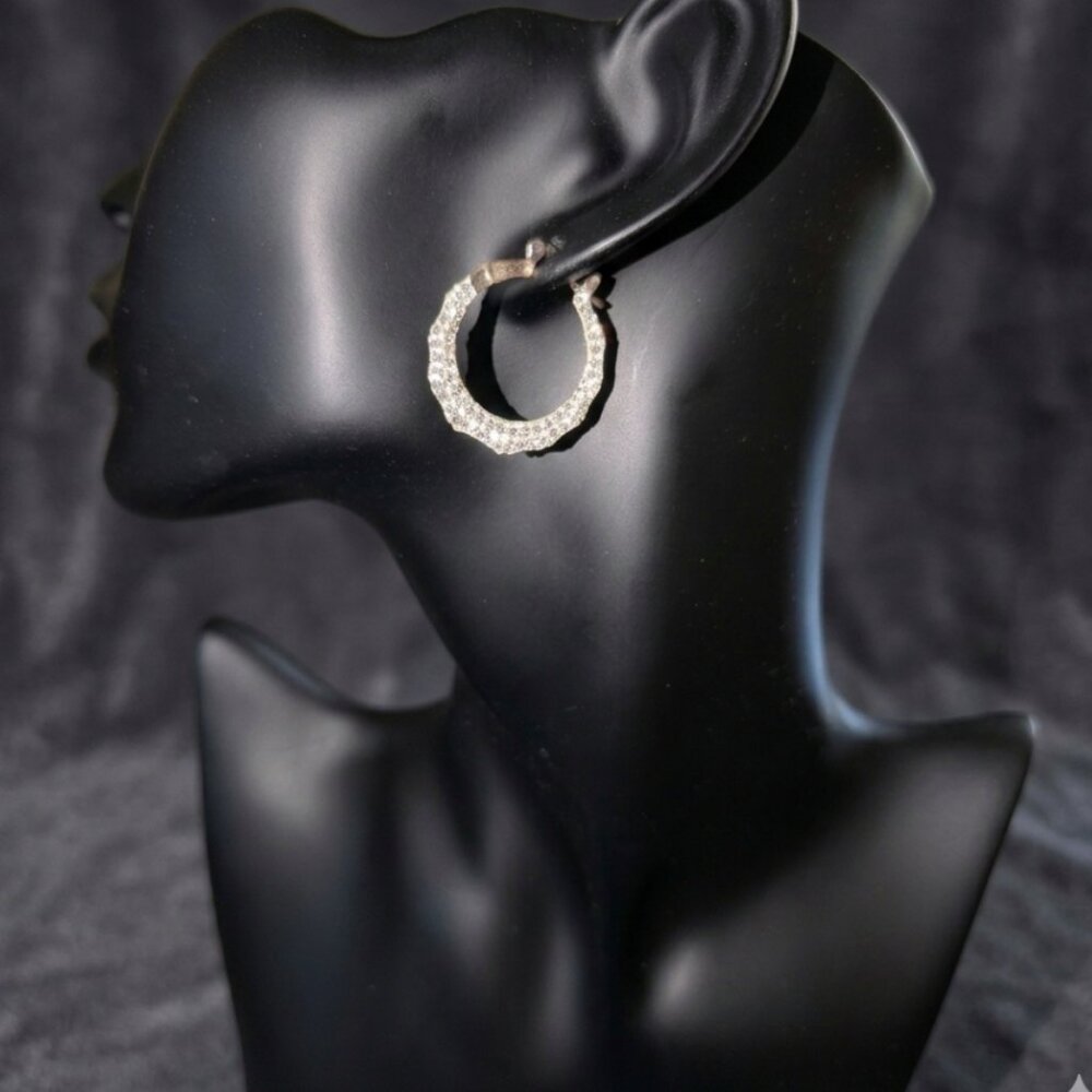 Vintage HAN CHINA Sterling Silver Crystal‎ Hoop Earrings